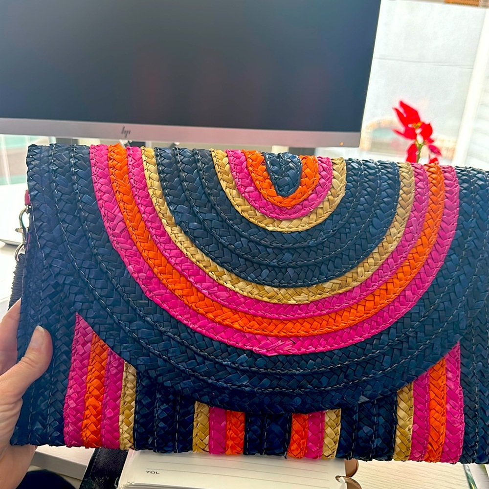 Mudpie colorful woven clutch